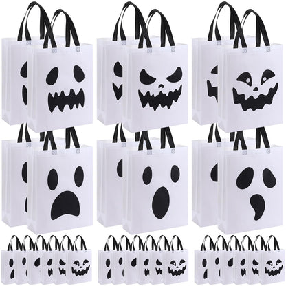 Sanwuta 24 Pcs Halloween Tote Gift Bags 14.9 x 11.8 Large Treat or Trick Ghost Reusable Non Woven Candy Goodies Bags for Halloween