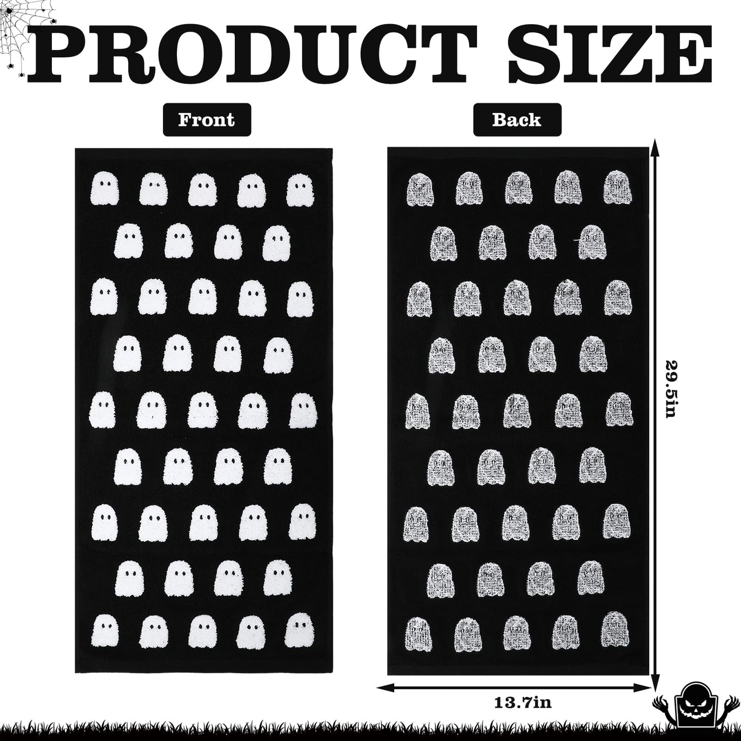 JarThenaAMCS 2 Pack Halloween Hand Towels 3D Black White Ghost Decorative Towel Spooky Boo Cotton Bathroom Towel for Kitchen Drying Cleaning, 29.5 x 13.7 Inch