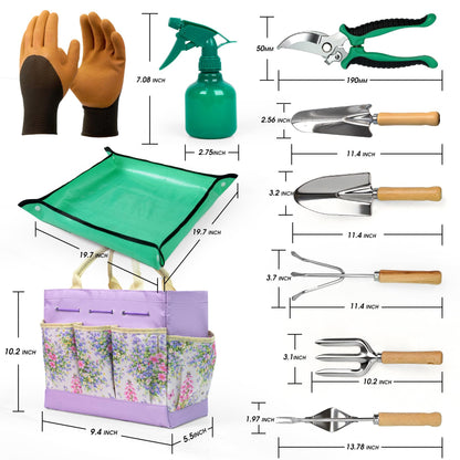 SLARMOR Garden Tool Set, 10 PCS Gardening Essentials, Stainless Steel Garden Hand Tools with Tote Bag, Well-Designed Gardening Supplies Kit Gifts for Women Men Gardeners