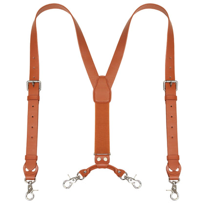 CONLIKE Leather Suspenders for Men Heavy Duty Mens Suspenders for Jeans Dress Pants Groomsmen Gift Wedding Y Back Design Adjustable with Metal Hooks, Brown