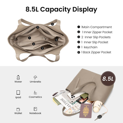 befen Genuine Leather Tote Bags for Women Work, Real Brown Leather Shoulder Handbags Zippered Satchel Purses with Adjustable Strap for Casual Shopping Travel Taupe