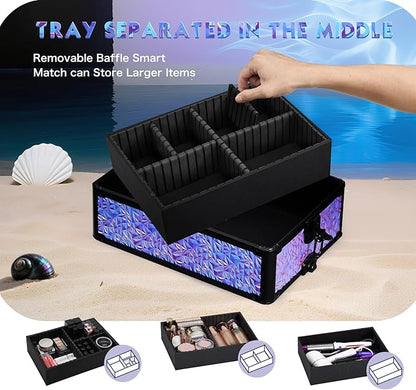 Stagiant Rolling Makeup Case Cosmetology Case on Wheels 4 in 1 Makeup Travel Case Extra Large Cosmetic Box with Key Make Up Artist Traveling Storage Nail Case Salon Barber Cart Trunk Shiny Purple