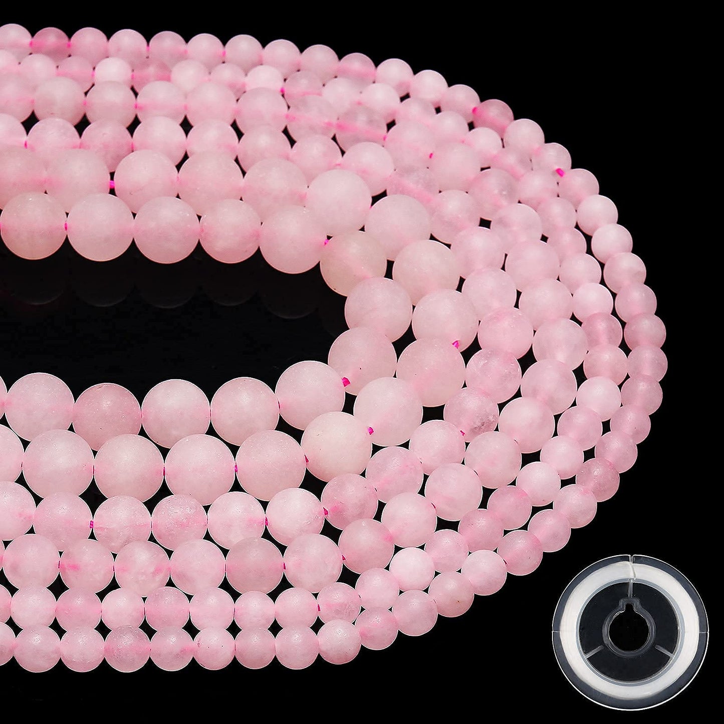 Natural Matte Pink Quartz Beads, 8MM Round Frosted Unpolished Loose Gemstone Beads for Bracelet Necklace Jewelry Making, Energy Stone Healing Power with Stretch Beading Cord