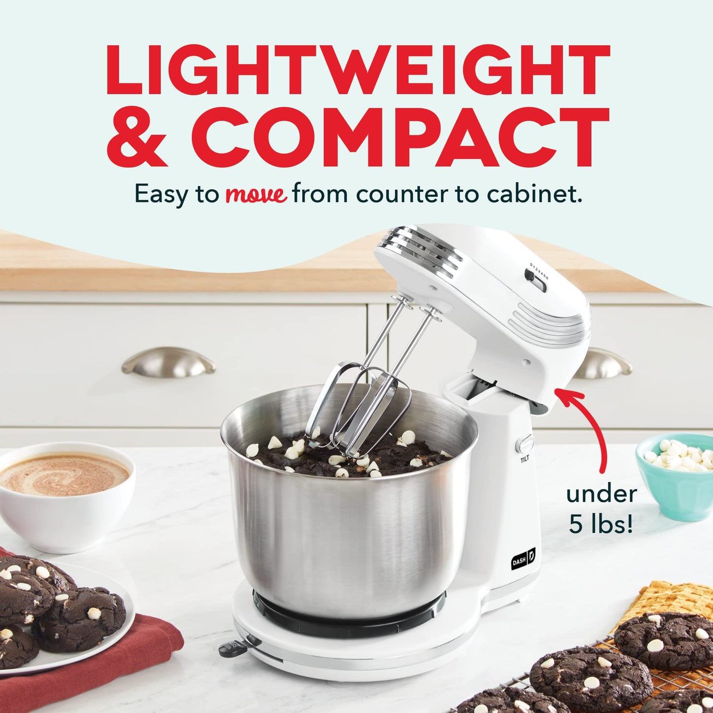 Dash Stand Mixer (Electric Mixer for Everyday Use): 6 Speed Stand Mixer with 3 Quart Stainless Steel Mixing Bowl, Dough Hooks & Mixer Beaters for Dressings, Frosting, Meringues & More - Pink
