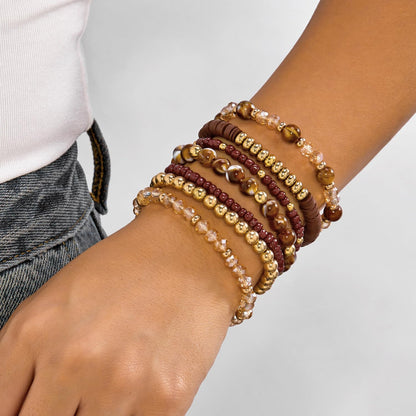 YEOSMINE Boho Heishi Clay Beaded Stretch Bracelets Stack For Women, Preppy Teens Friendship Gold Bracelets Cute Beach Surfer Accessories Bulk Set Trendy Fashion Jewelry