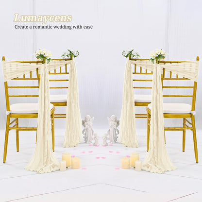 50 PCS Cheesecloth Chair Sashes Bows Wedding Aisle Decorations Chair Ribbon Ties Back Sash for Wedding Party Events Banquet Chair Cover Decoration (Ivory)