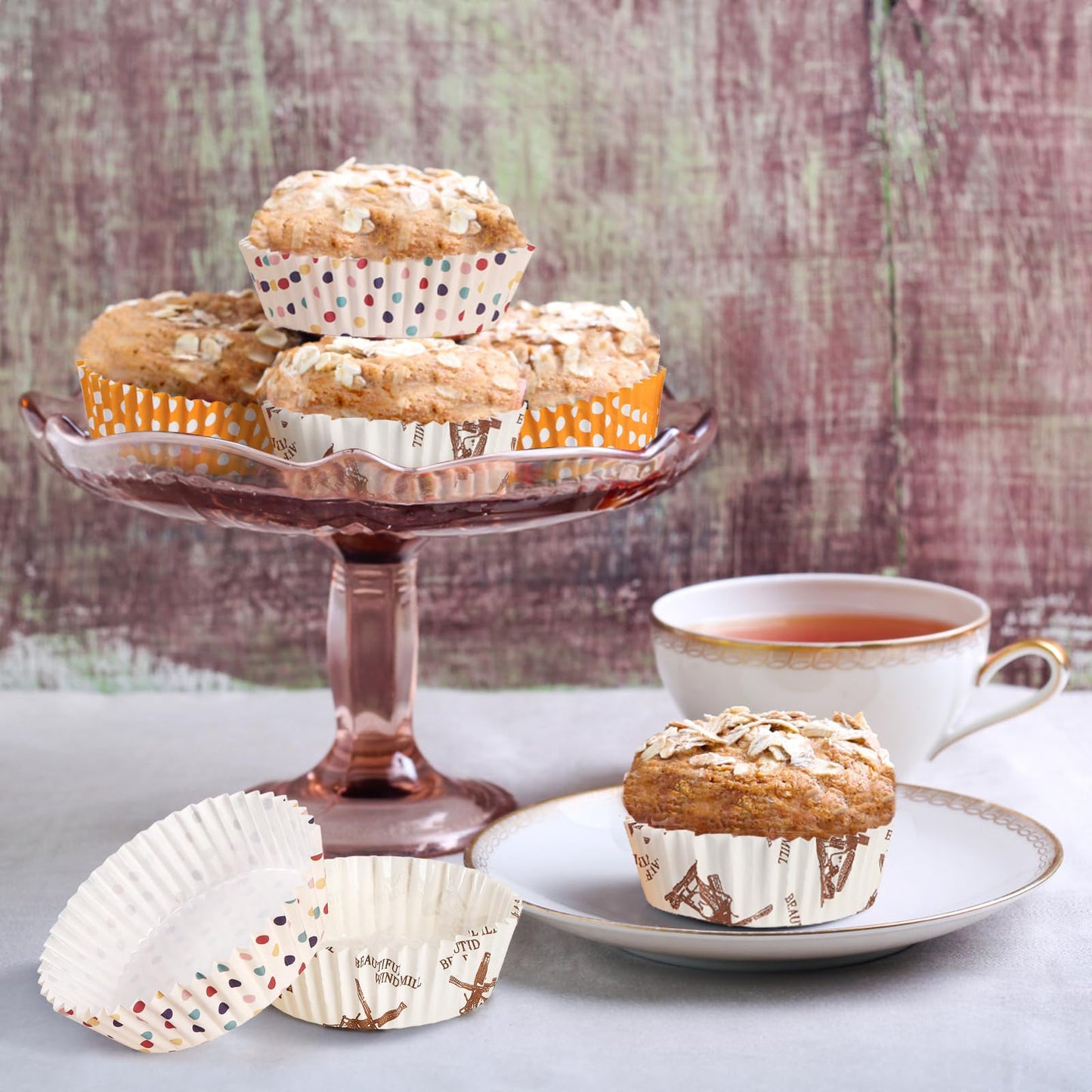 YOUEON 600 Pcs 3.5 In Jumbo Cupcake Liners Greaseproof, 6 Oz Large Paper Baking Cups Non-Stick, Jumbo Muffin Liners for Muffins, Cupcakes, Brownie, Quiche, Mini Snacks, Recyclable, 3 Pattern