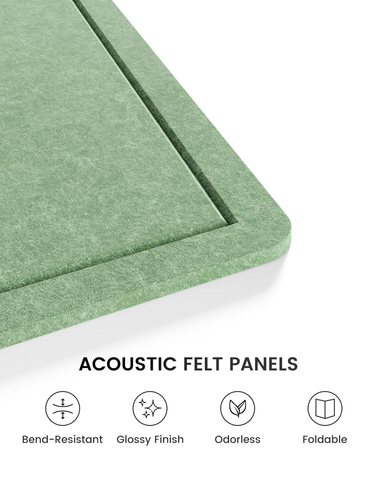 Fluxynara Bulletin Board, 23.6" x 17.5" Cork Board Alternative with 12 Safe Removable Adhesive Tabs, Foldable Felt Pin Board for Home Office, Classroom, Bedroom,Entryway for Walls—Moss Green