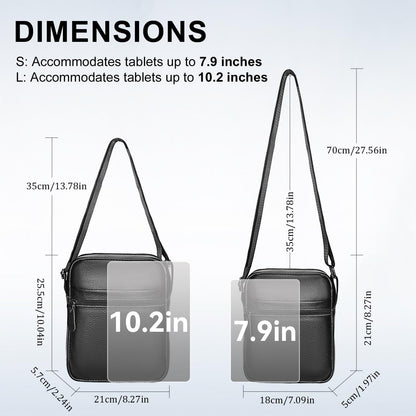Leathario Men's Crossbody Shoulder Bag, Genuine Leather Small Messenger Satchel for Work Business Travel, Black Side Purse