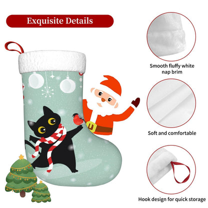 Cute Cat Christmas Stockings Hanging Decoration Stockings 17.7 Inch Xmas Stockings for Fireplace Family Party Holiday Decor 1PCS