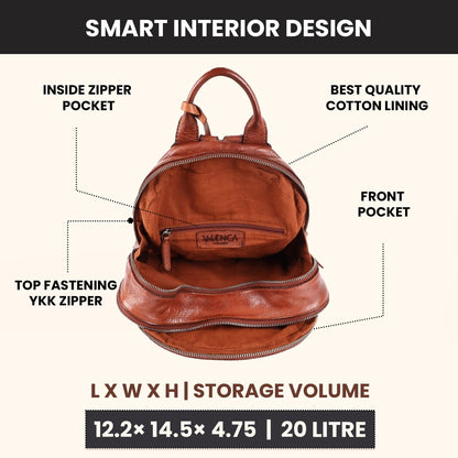 VILENCA HOLLAND Genuine Leather Backpack for Men, Casual Backpack for Women Office Bag with Adjustable Shoulder Strap (VL-054-COGNAC)