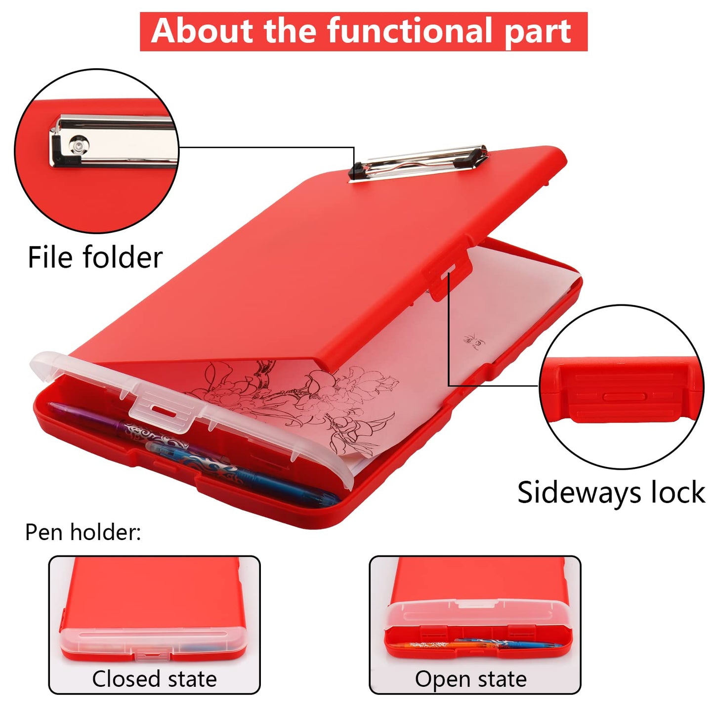 SFLHHDM Clipboard with Storage, Clip Boards 8.5x11, Plastic Clipboards with Pen Holder, Clip Board with Storage Compartments, Nurse Clipboard with Storage for Classroom, Student, Teacher