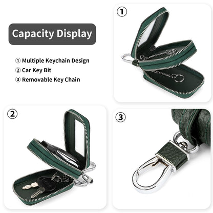 SENDEFN Car Key Fob Case Double Zipper Leather Smart Remote Keychain Protector Holder with Transparent Window