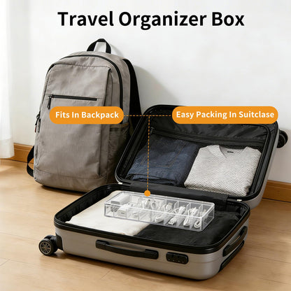 2 Pack Cable Organizer Box with Lid - Stackable Charger Cord Storage Organizer with 20 Wire Ties - Adjustable Compartments Phone Cables Wire Management Box for Drawer Desk Office Home Accessories