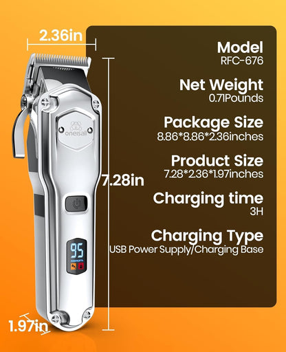 oneisall Dog Clippers for Grooming for Thick Heavy Coats/Low Noise Rechargeable Cordless Pet Shaver with Stainless Steel Blade/Waterproof Dog Shaver for Dogs Pets and Animals (Sliver)