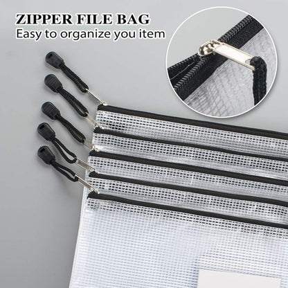 Sooez 20 Pack Mesh Zipper Pouch Bags, A4 Letter Size Zipper Bag with Label Pocket, Waterproof Bag for Classroom Organizer, School Office Supplies, Storage Pouches for Board Game Toy Storage, Black