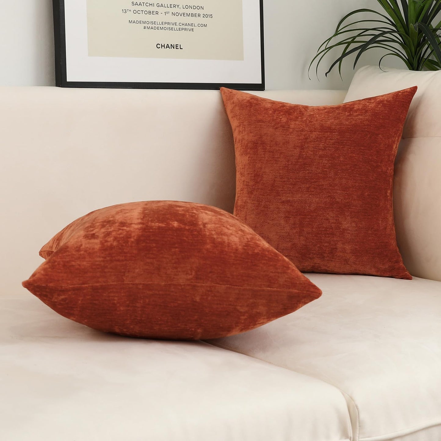 Jeneoo Terracotta Decorative Throw Pillow Covers Soft Chenille Comfy Solid Rust Couch Cushion Case Decor (Set of 2, 20 x 20 Inches)