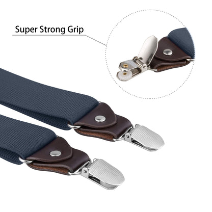 Buyless Fashion Suspenders for Men - 48" Elastic Adjustable Straps 1 1/4" - Y Shape - 5103-Denim-Blue