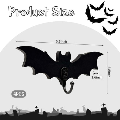 4 Pcs Wooden Bat Wall Hook For Keys Hat Bag Towel Clothes, Mini Bat Hanger Wall Mounted With 4 Hooks, Gothic Home Decor For LivingRoom Bedroom Bathroom Kitchen Gothroom Halloween Gothic Decoration