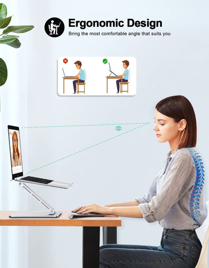 Foldable Laptop Stand, Height Adjustable Ergonomic Computer Stand for Desk, Aluminum Portable Laptop Riser Lecterns Holder Mount Compatible with MacBook Pro Air, HP, Dell 10-16"