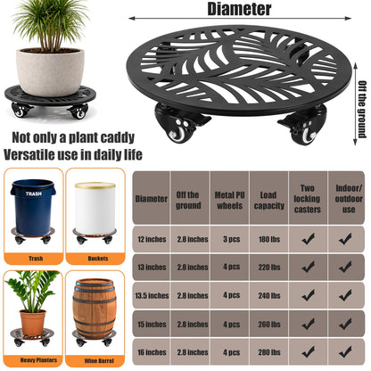 2-pack 16" Metal Plant Caddy with Wheels Extra-large Heavy-duty Rolling Plant Stands with Casters Wheeled Planter Dolly Pot Mover Rollers Rust-proof Round Garden Trolley Coaster for Indoor Outdoor