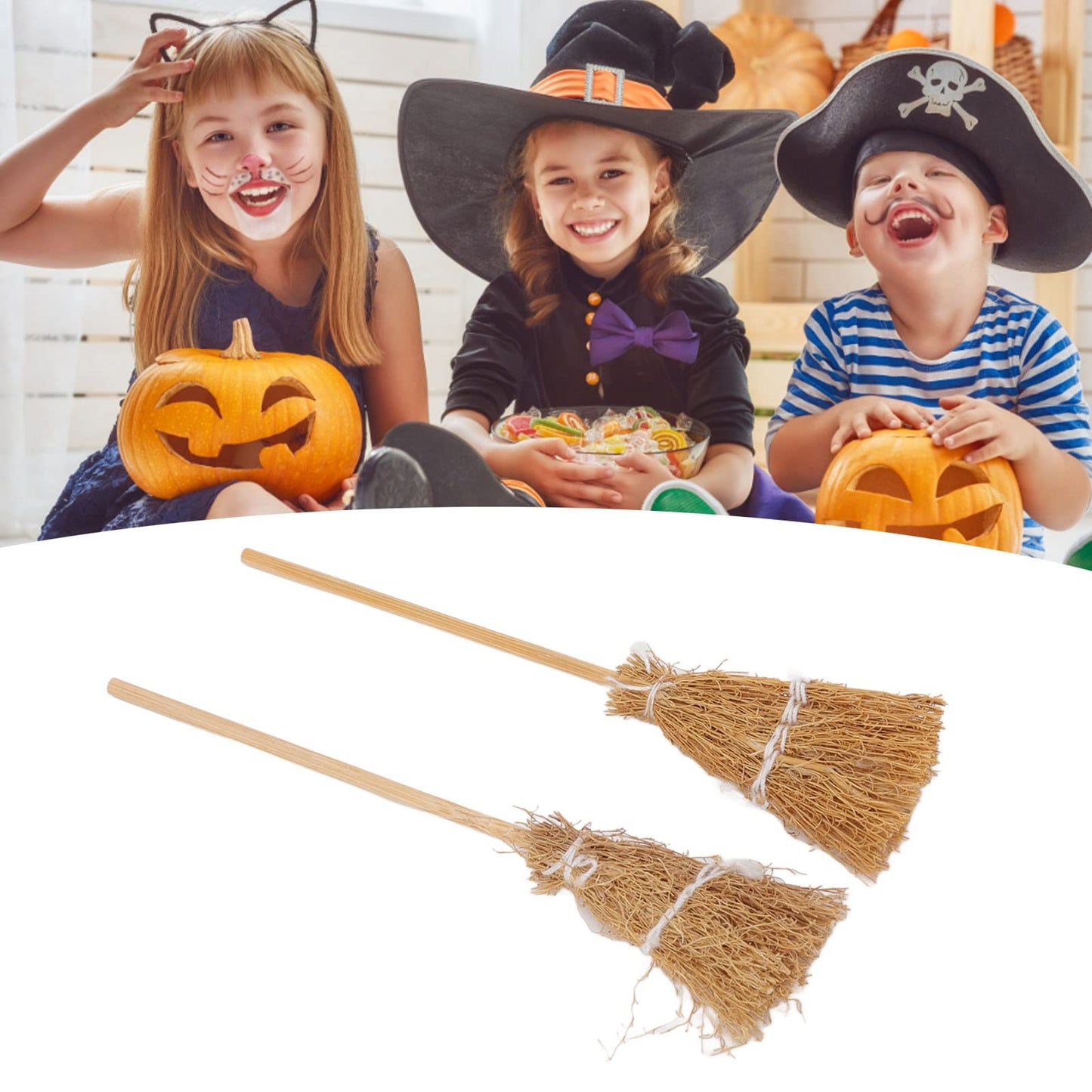 20-Pack Mini Witch Brooms - White Rope Halloween Decor, Miniature Broomstick Ornaments for DIY Crafts, Party Favors & Haunted House Displays