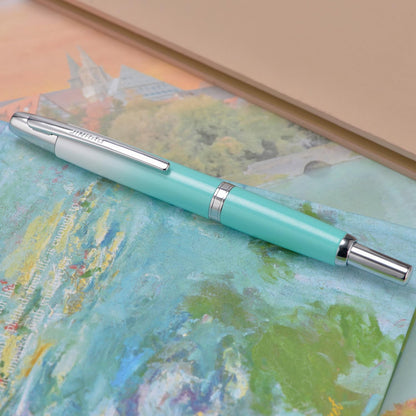 Jinhao 10 Press Fountain Pen with Box, Gradient Mint Green Retractable Extra Fine Nib with Ink Converter Set (Silver Clip)