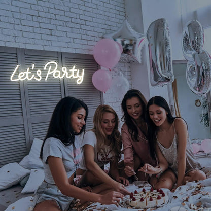 Let's Party Neon Sign, LED Neon Lights for Bedroom Wall Decor, Art Decorative Lights for Bachelorette Party, Engagement Party, Birthday Party, Living Room, Gamer Room Decor Aesthetic (Warm White)