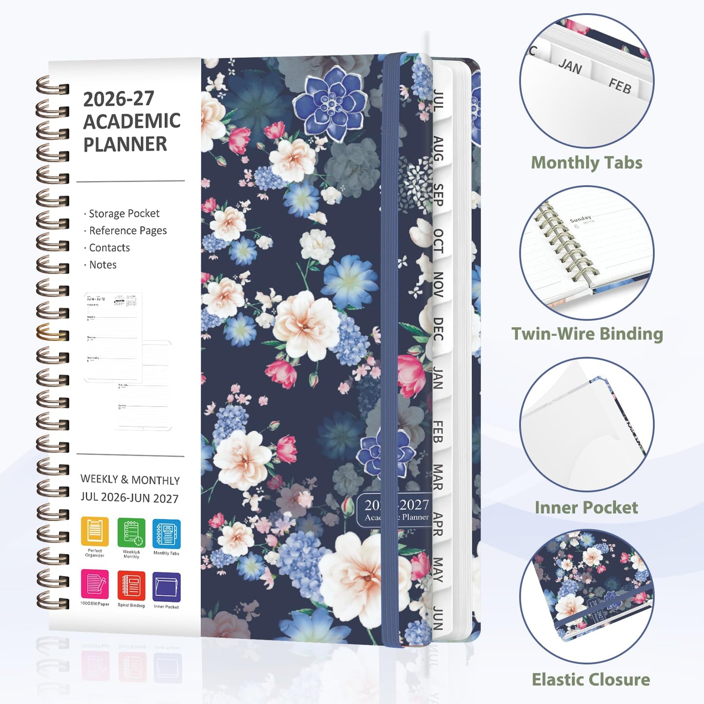 Planner 2026-2027, Weekly and Monthly Academic Planner, July 2026 - June 2027, Hardcover Calendar Agenda Book for School Year Planning, School Supplies for Teacher and Student, A5(6.3'' x 8.5'')