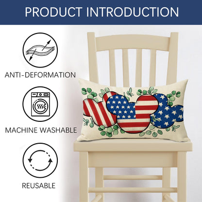 Fjfz 4th of July Patriotic Lumbar Decorative Throw Pillow Cover 12 x 20, Rectangular America USA Eucalyptus Leaves Outdoor Home Decor, American Stars Stripes Couch Cushion Case