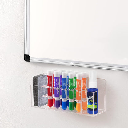 HBlife Acrylic Dry Erase Marker Holder Wall Mount, 10 Slots Whiteboard Marker Holder for Office, School and Home, Marker, Eraser and Whiteboard Cleaner Not Included, Clear