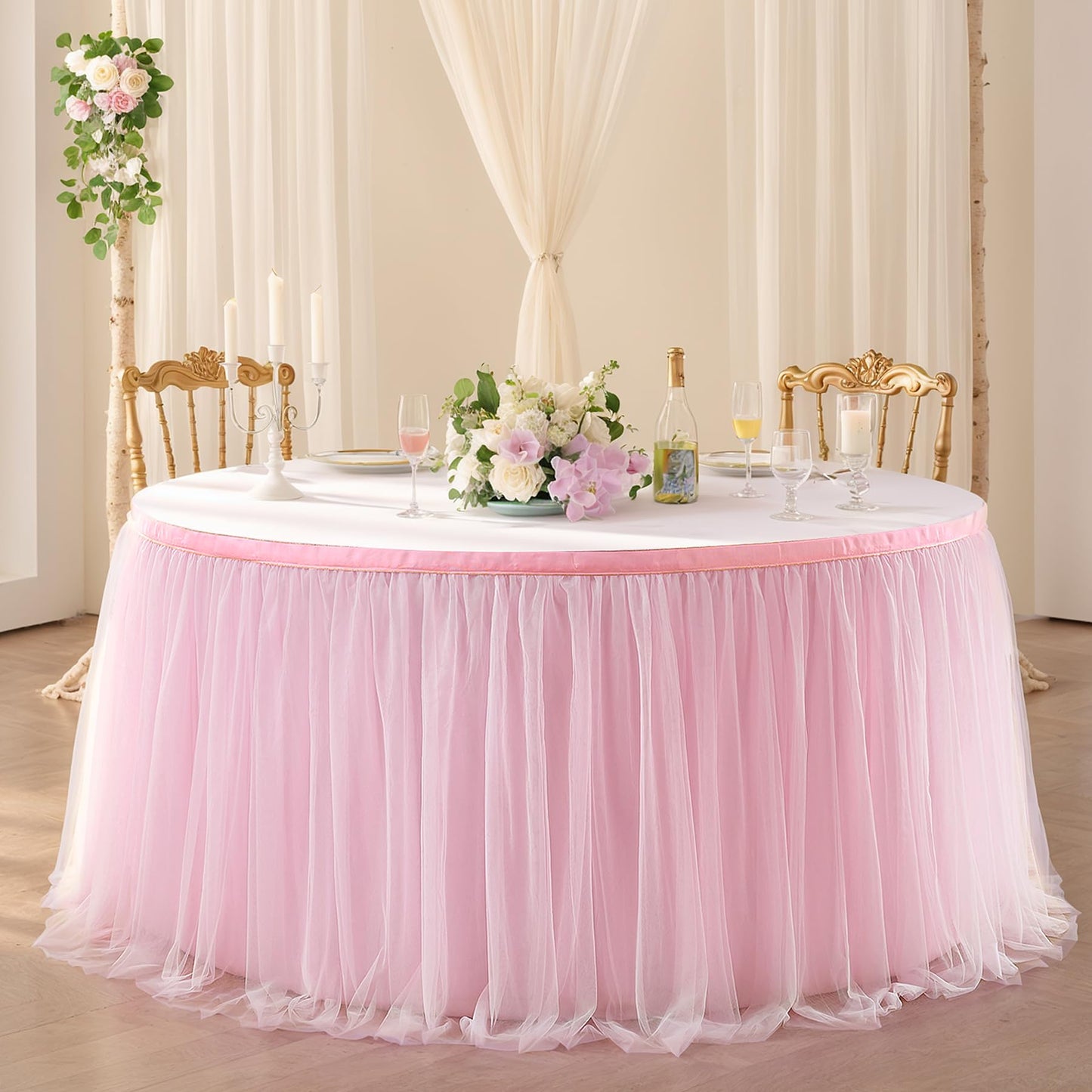 Suppromo 6ft Pink Tulle Table Skirt Baby Shower Tablecloth for Rectangle Tables or Round Tables Pink Ruffle Tutu Table Skirts Desk Skirt for Princess Girls Birthday Party Cake Dessert Decorations
