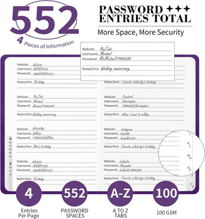 Password Book with Alphabetical Tabs, 5.4"x7.8"Password Keeper Book, 160 Pages/100GSM Hardcover Notebook, Password Organizer for Internet Website Address Login