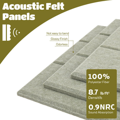 12 Pack Felt Bulletin Board Tiles - Modular Wall Panels (9.45"x9.45" Each), 0.35" Extra Thick Cork Board Alternative with Adhesive Tabs & Push Pins for Office Decor (Sage Green)