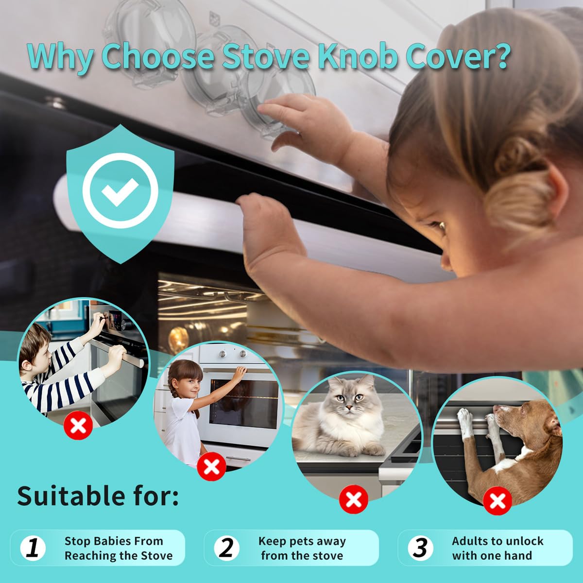 Stove knob Safety Covers (5-Pack) - Child Proof Gas Stove Knob Locks, Baby Proofing Safety Covers for Gas Stoves & Ovens, Heat Resistant & Durable, Easy to Install, Black