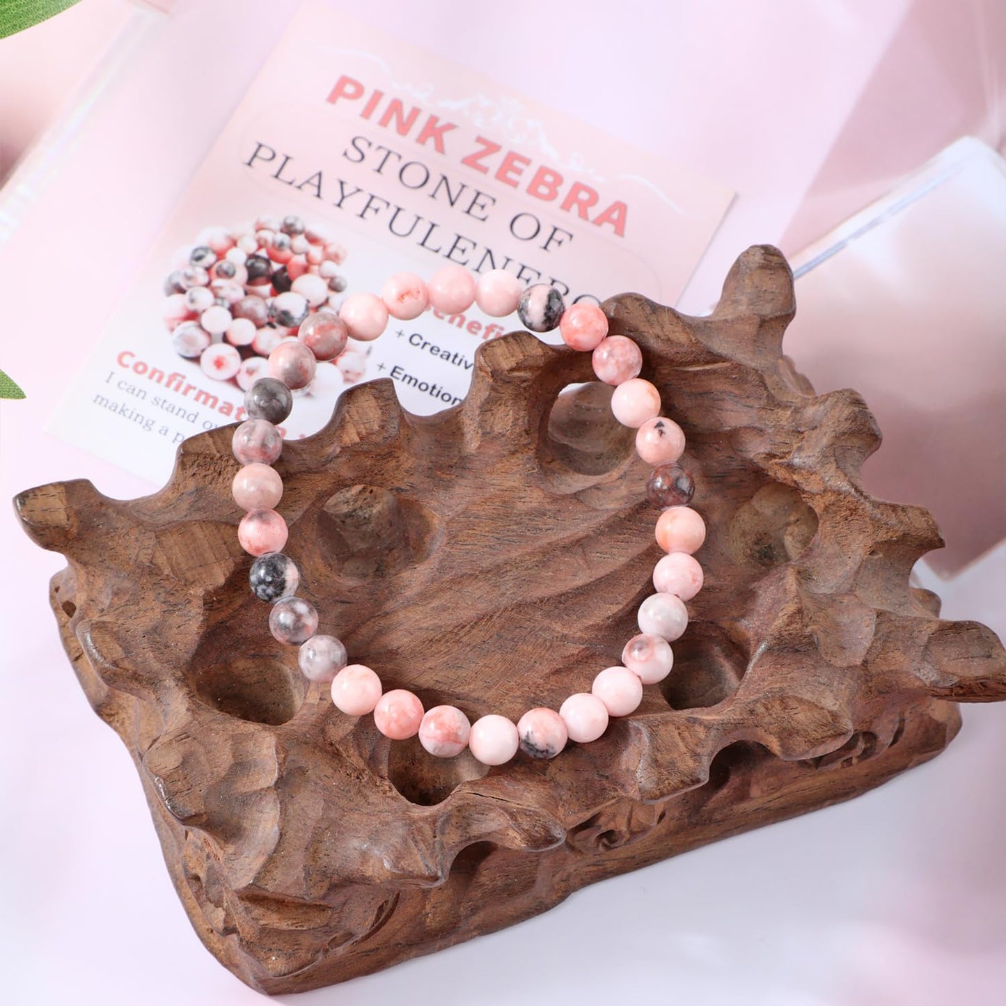 Bymitel 6mm Pink Zebra - Handmade Reiki Gemstone Stretch Bracelet, Natural Beauty & Spiritual Essence, Crystal Healing for Unisex Adults