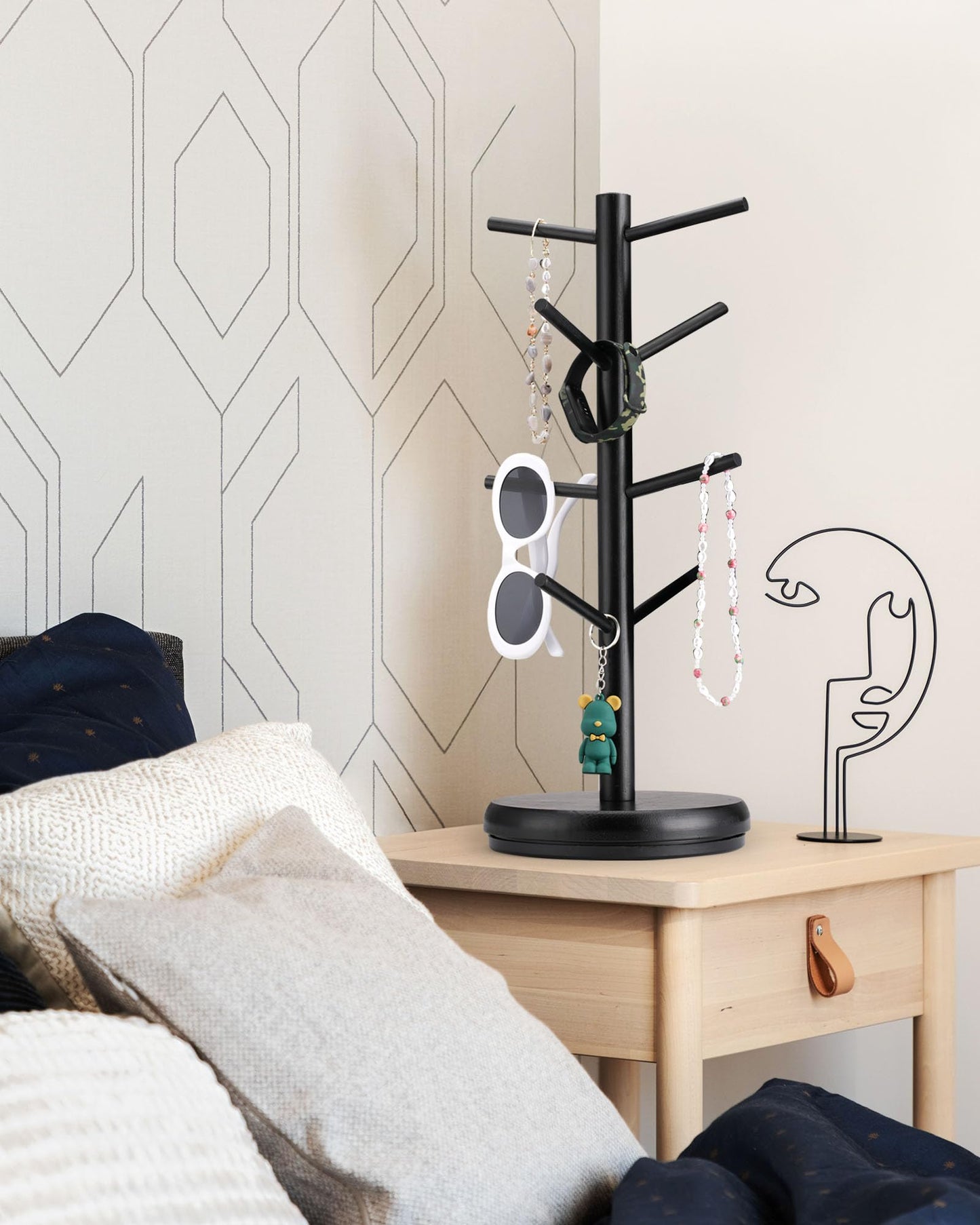 Lorbro Coffee Mug Tree, 360° Rotated Mug Holder with 8 Hooks, Wooden Coffee Cup Holder Rack Stand Accessories for Countertop Kitchen Decor Organizer