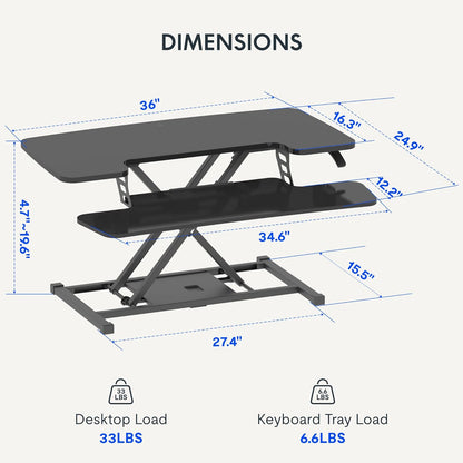 FLEXISPOT 36-inch Standing Desk Converter Height Adjustable Sit to Stand Up Workstation, Dual Monitor and Laptop Riser with Wide Keyboard Tray, Black