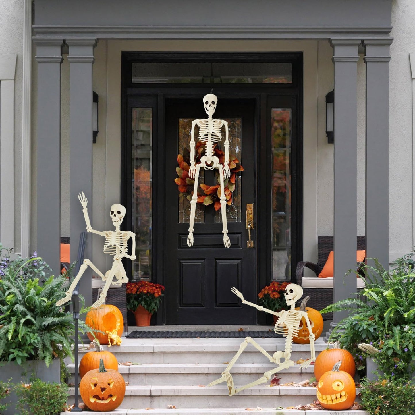 JIALWEN 36" Halloween Posable Skeleton Decorations, 3FT Realistic Plastic Human Full Body Bones with Movable Joints Skeleton for Haunted House Graveyard Props Indoor Outdoor Halloween Party Supplies