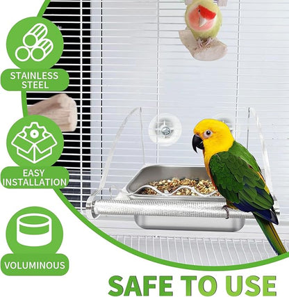 Bird Feeder for Cage,No Mess Bird Feeders, with Anti-Slip Stand, Stainless Steel Bird Bowls Parakeet Feeder for Parakeet, Psittacus Erithacus, Lovebirds,Budgies