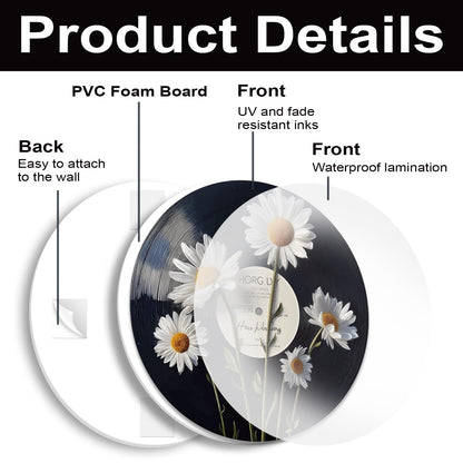 DOODLREAM 4PCS Botanical Vinyl Record Wall Decor 12" Hippy Plant Leaf Wall Art Posters for Room Aesthetic, Mushroom Daisy Flower Retro Record Decor for Music Party Studio Living Room DIY Craft Project