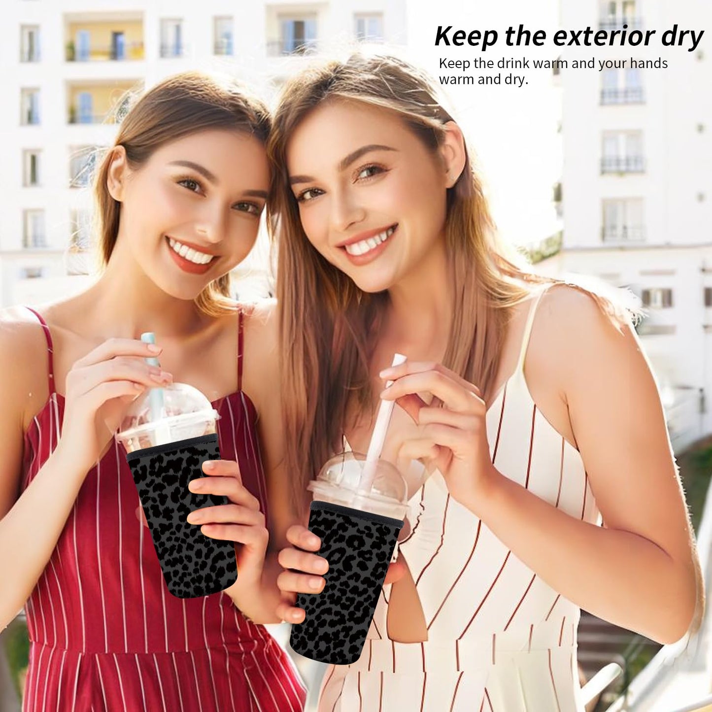 AMZXCFGL 3 Pack Reusable Neoprene Insulator Sleeve for Iced Coffee Cups, Cute Funny Coffee Cup Sleeve, Universal Fit 16-32oz Cups for Hot Cold Beverages Cute Black Leopard