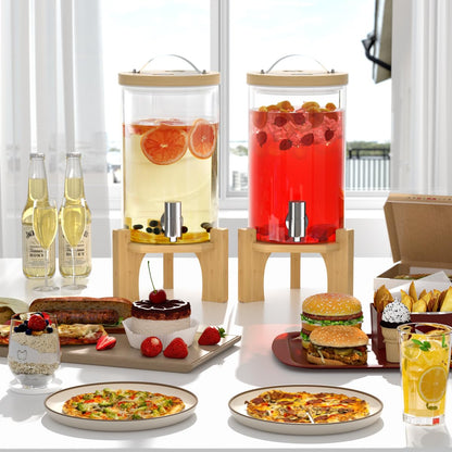VOVUVK 1 Gallon Glass Drink Dispenser For Parties, Beverage Dispenser With Bamboo Wood Stand And Stainless Steel Spigot, Countertop Water Dispenser, Lemonade Dispenser For Wedding, Picnic (1PACK)