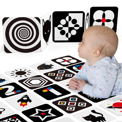 hahaland Tummy Time Contrast Flash Cards for Infants 0-3-6 Months, Newborn Sensory Visual Stimulation Baby Gift, Educational Brain Development Toys, Black and White Activity Cards 20 Cards