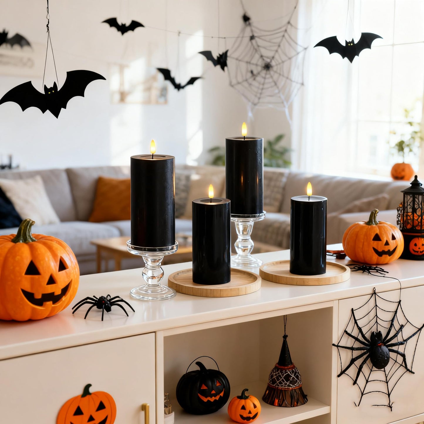MUMCHASI 4 Packs Flameless Candles, Black Battery Operated Candles, Black Halloween LED Candles, Real Wax Flickering Candlelights with Remote for Home Fall Halloween Christmas Party Candelabra