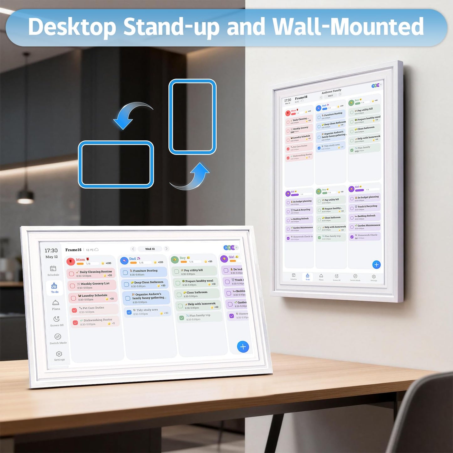 15.6 Inch IPS Touch Screen Smart Digital Calendar, HD Family Wall Desk Planner with Chore Chart, Meal Planner & Reward System, Free 64GB Card, Ideal Gift for Family, Parents, Kids