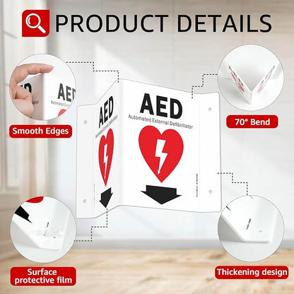 GicnKeuz AED Sign for Wall, 8" x 6" AED Signs with Symbol, Two-Sided Acrylic V-Signs for Business or Office or Home or Wall Décor, Including Screws, Easy to Install (2 Pack)