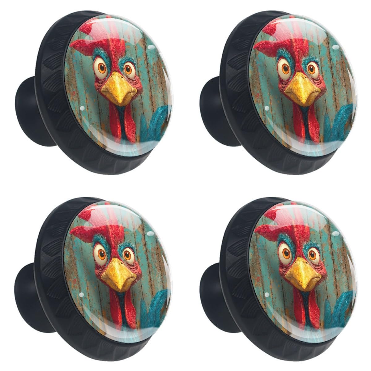 4 Pack Farmhouse Rooster Cabinet Knobs, 1.37 Inch Round Drawer Pulls for Kitchen Cabinet Hardware Dressers Knobs and Closets