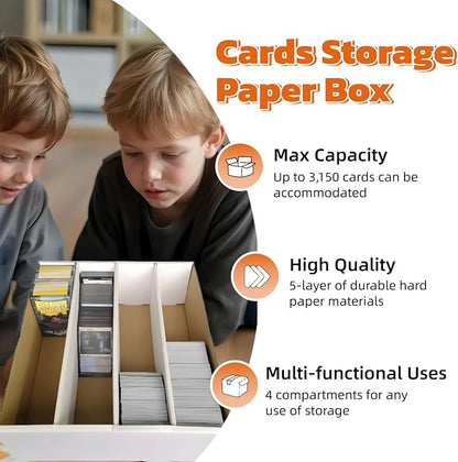 2 Set Sports Card Storage Boxes 3150 Count Bulk Card Trading Cards Collection Box Cardboard Card Storage Box for Card Game Baseball Card Sorting Tray Cases Cards with 10 Dividers Collector