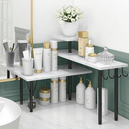 Homode Bathroom Counter Corner Shelf, 3 Tier Kitchen Countertop Organizer for Over The Sink, Make Up, Dresser Table, White Marble